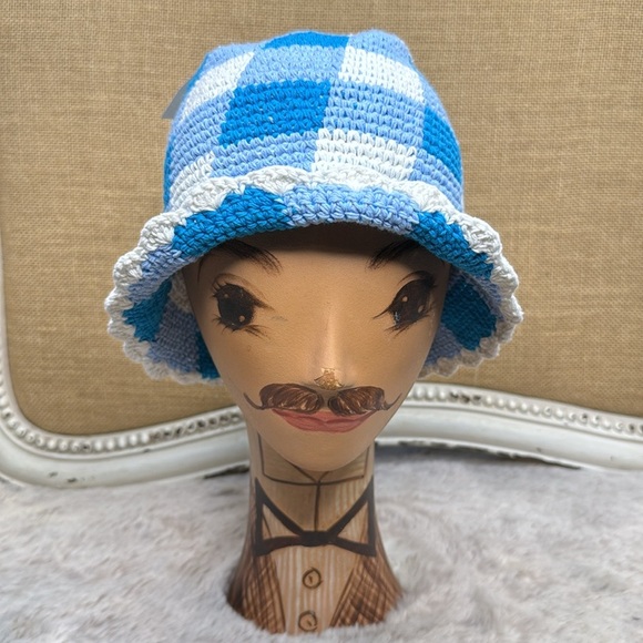 BP. | Gingham Knit Bucket Hat in Blue/Cream, NWT - Picture 5 of 10